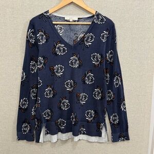 LOFT Floral Split Hem Sweater Large